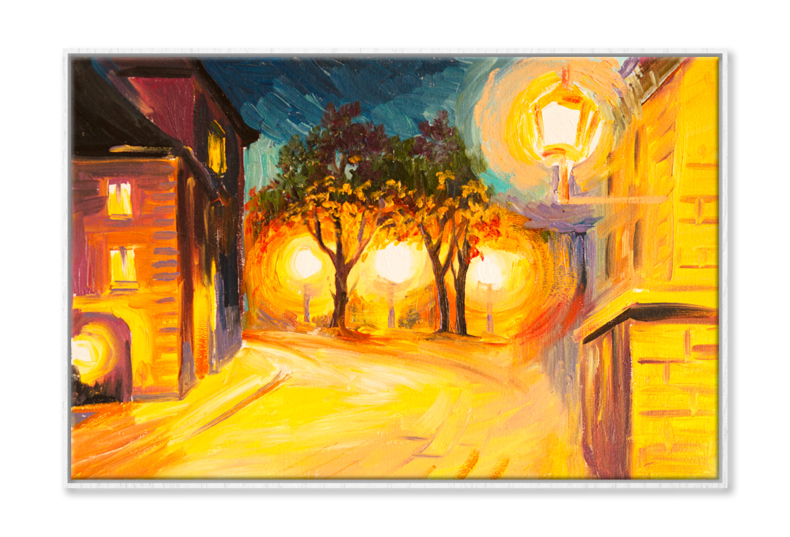 Evening Street In Paris Oil Painting Wall Art Limited Edition High Quality Print Canvas Box Framed White