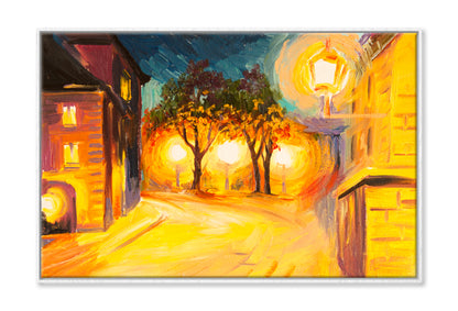 Evening Street In Paris Oil Painting Wall Art Limited Edition High Quality Print Canvas Box Framed White