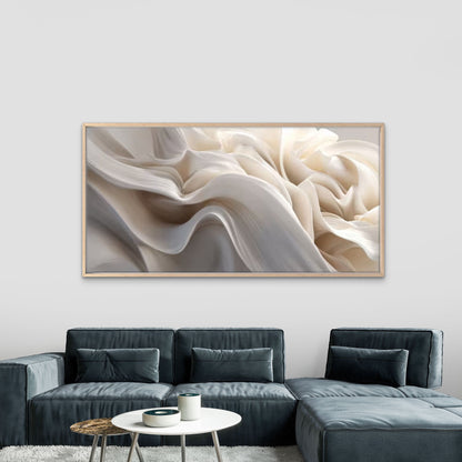 Flowing White Silk Fabric Wall Art Canvas Office Home Room Framed 120x60cm
