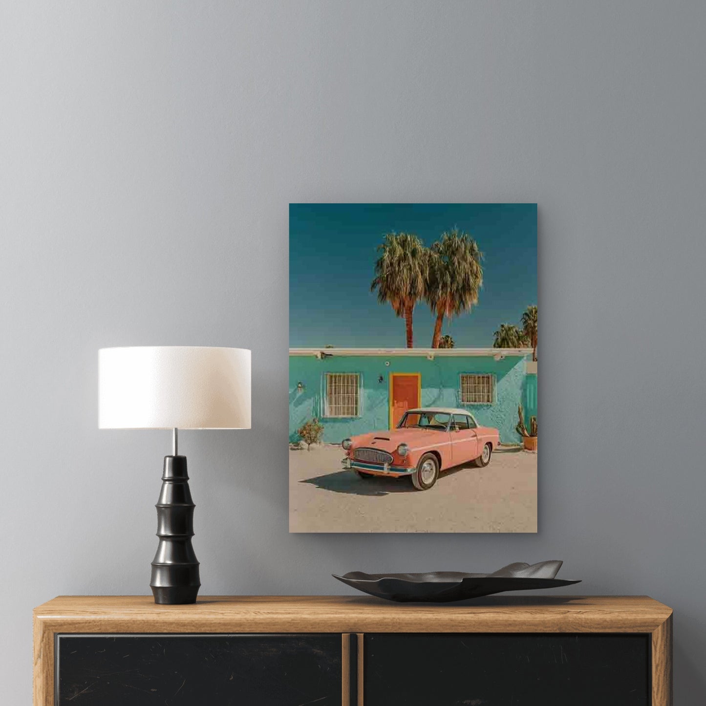 Pink Vintage Automobile Picture 60x90cm Metal Print Ready to Hang