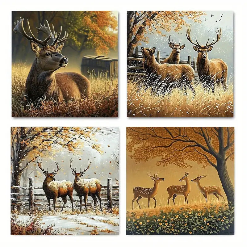4pcs Autumn & Winter Seasonal Decor Wall Art Canvas Framed
