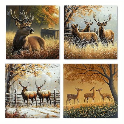 4pcs Autumn & Winter Seasonal Decor Wall Art Canvas Framed