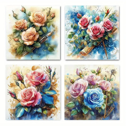 4pcs Blue And white violin  Wall Art Canvas Framed