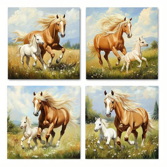 4pcs Horse And Foa Art Deco  Wall Art Canvas Framed