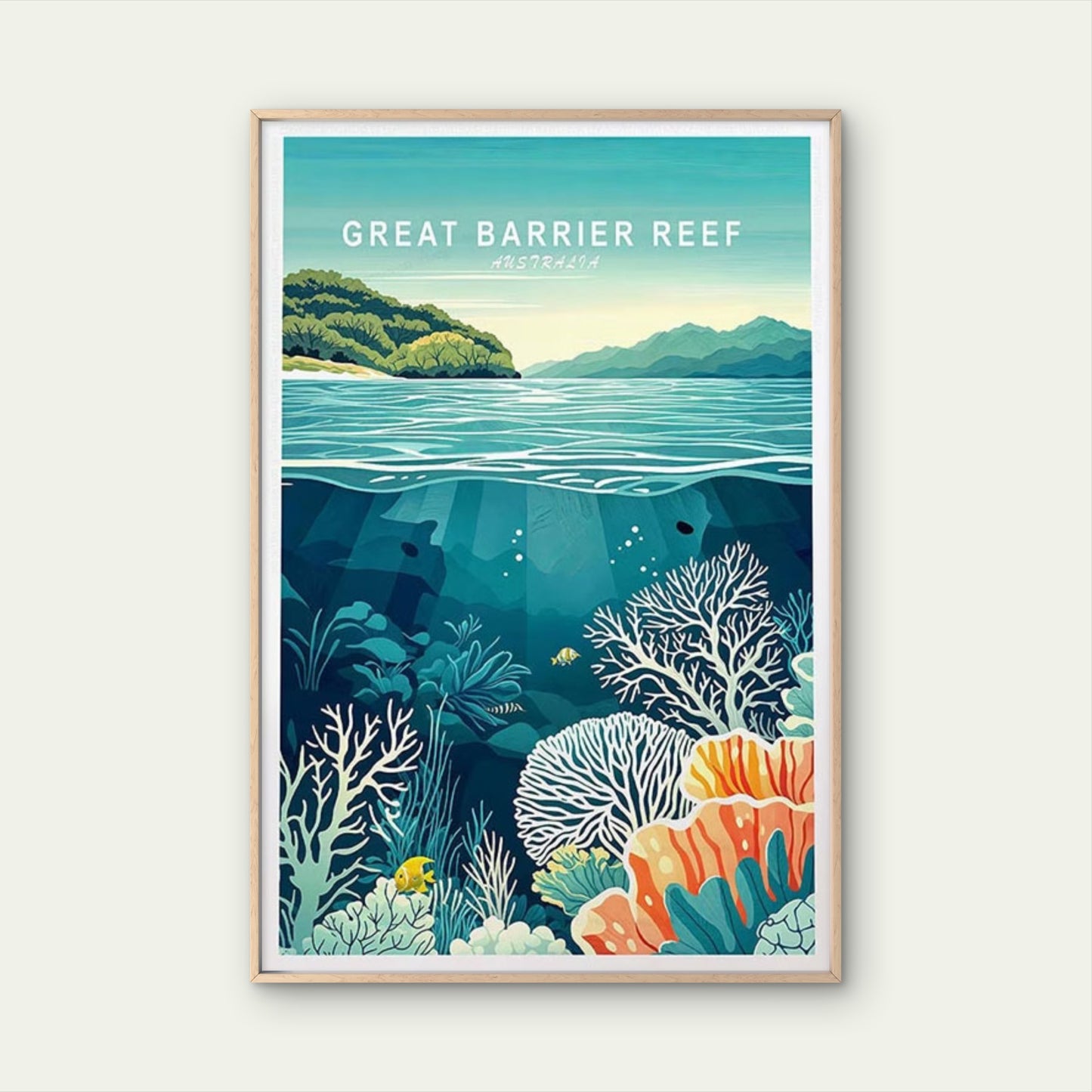 Great Barrier Reef Australia Vintage Travel Poster Print Wall Art