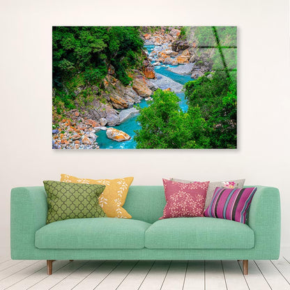 Flowing a Magnificent River Canyon Hualien Taiwan Acrylic Glass Print Tempered Glass Wall Art 100% Made in Australia Ready to Hang