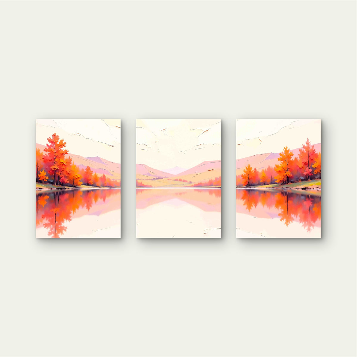 3pcs Soft Landscape Illustration Background Metal Print Ready to Hang Art