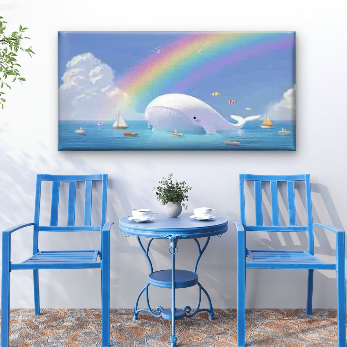 Whale Under Rainbow Wall Art Canvas Office Home Room Framed 120x60cm