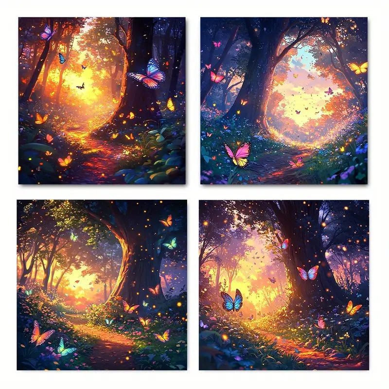 4pcs  Butterfly Dusk The Glow Of The Sun Brillian  Wall Art Canvas Framed