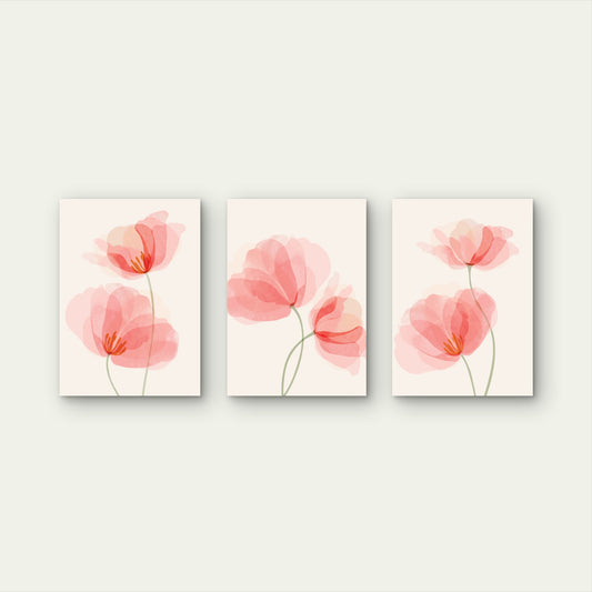 3pcs Pink Watercolor Floral Poppy Flower Wall Art Set Canvas Framed 50x70cm - High Quality Print 100% Australian Made Wall Canvas Ready to Hang