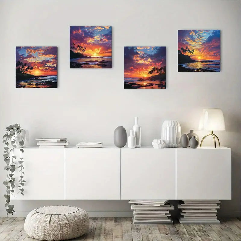 4pcs Sunset & Sea of Trees  GH    Wall Art Canvas Framed