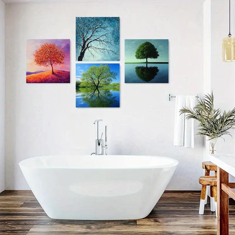 4pcs  Lake Art Prints, Tree Wall Art Canvas Framed