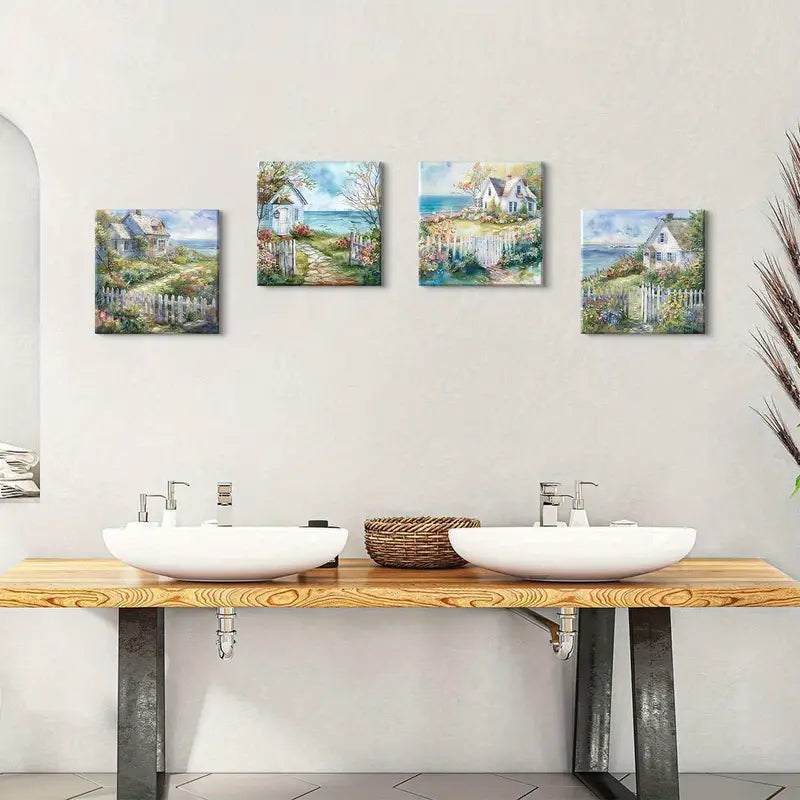 4pcs Country French Cottage Wall Art Canvas Framed