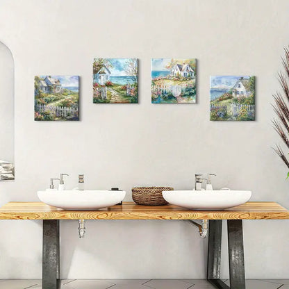 4pcs Country French Cottage Wall Art Canvas Framed
