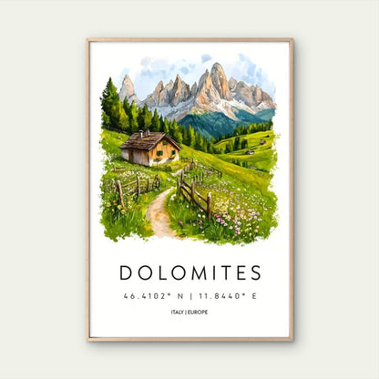 Dolomites Italy Alps Landscape Mountain Travel Poster Print Wall Art