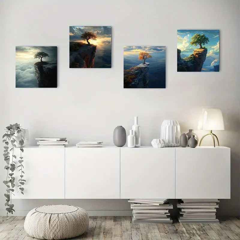 4pcs Vibrant Sunset & Cloudy Skies Wall Art Canvas Framed