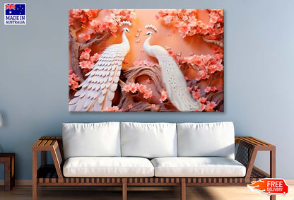 Pink Flowers & Peacock Wall Art Limited Edition High Quality Print