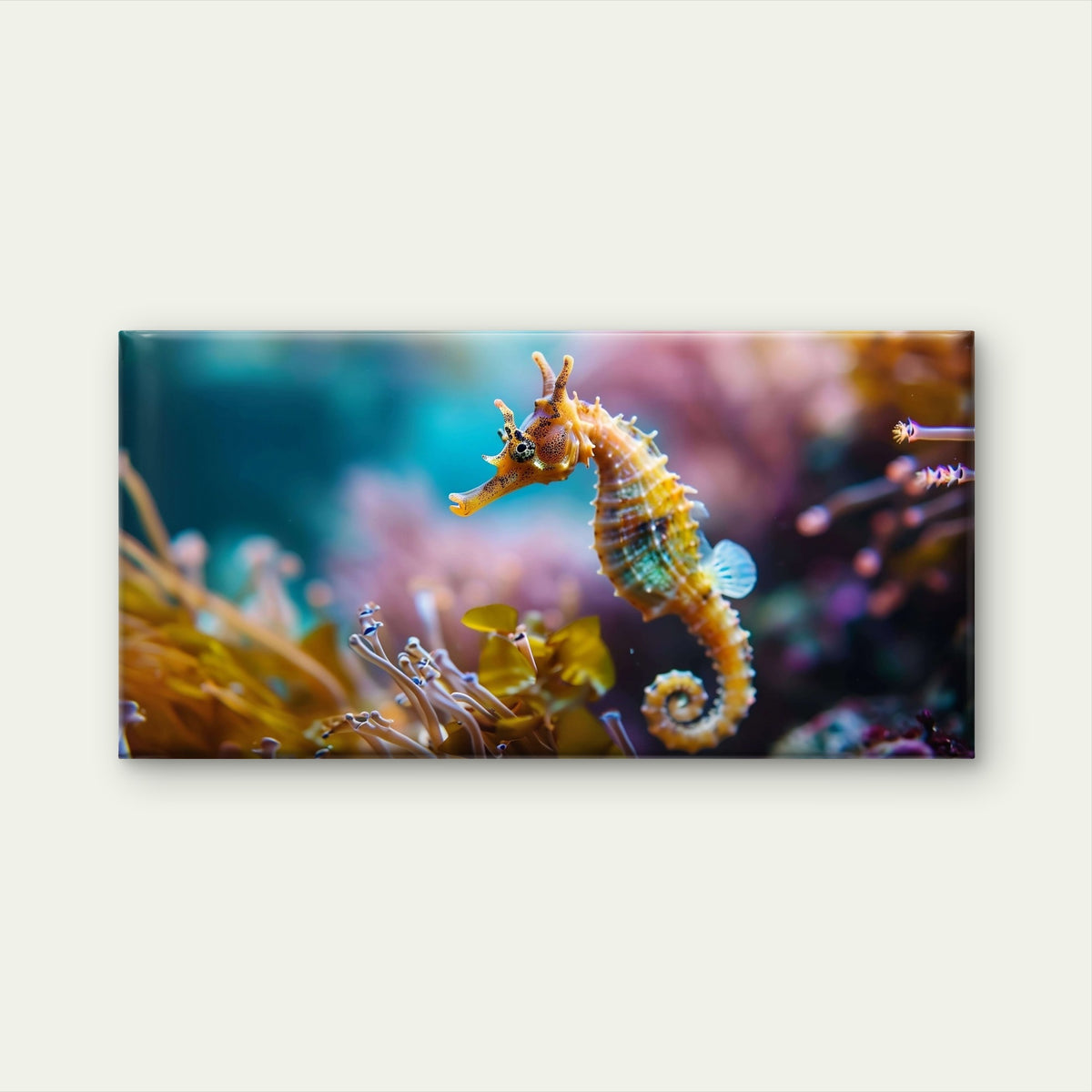 Golden Seahorse Coral Reef Marine Wall Art Canvas Office Home Framed 120x60cm