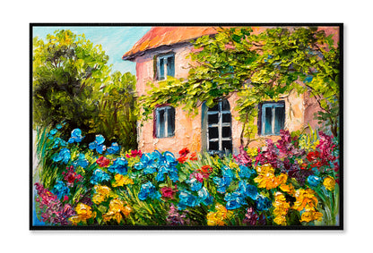 House In The Flower Garden Oil Painting Wall Art Limited Edition High Quality Print Canvas Box Framed Black