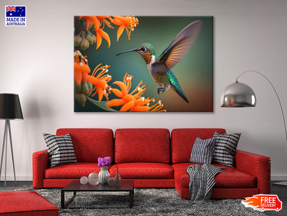 Hummingbird Flies over a Bright Flower Print 100% Australian Made
