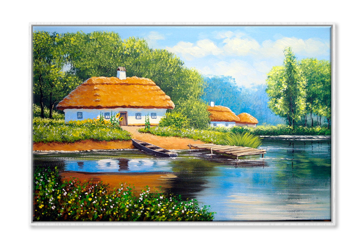 Beautiful Nature, Old Village, House Oil Painting Wall Art Limited Edition High Quality Print Canvas Box Framed White