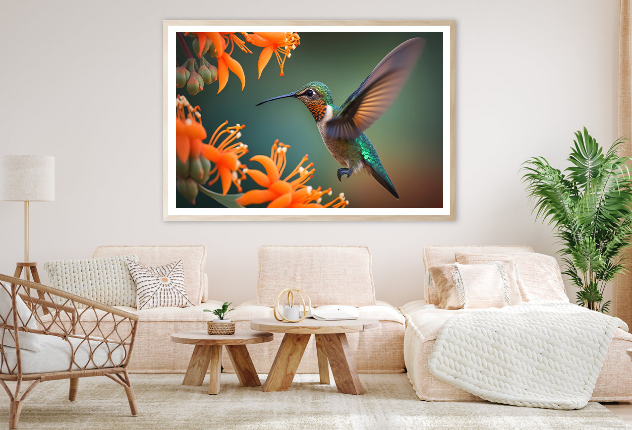 Hummingbird Flies over a Bright Flower Home Decor Premium Quality Poster Print Choose Your Sizes