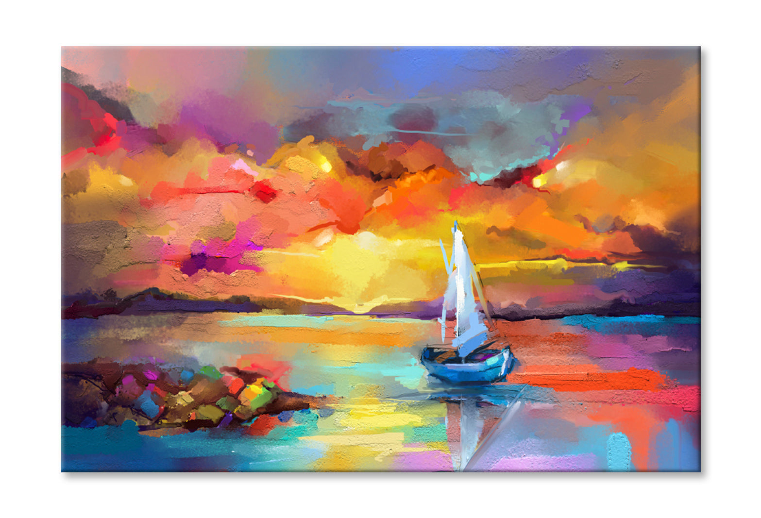 Seascape Oil Painting With Sunlight Wall Art Limited Edition High Quality Print Stretched Canvas None