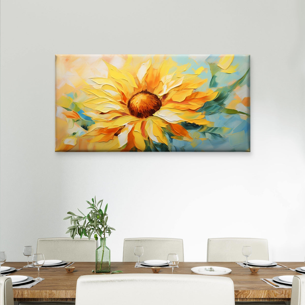 Bright Yellow Sunflowers Abstract Painting Wall Art Canvas Office Home Room Framed 120x60cm