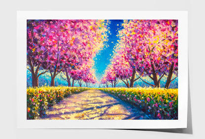 Cherry Sakura Blossom Alley Oil Painting Wall Art Limited Edition High Quality Print Unframed Roll Canvas None