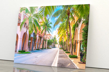 Palm Trees in Streets of Florida Acrylic Glass Print Tempered Glass Wall Art 100% Made in Australia Ready to Hang