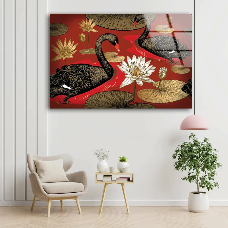 Black Swans on Lake UV Direct Aluminum Print Australian Made Quality