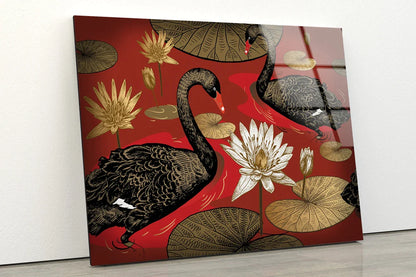 Black Swans on Lake UV Direct Aluminum Print Australian Made Quality