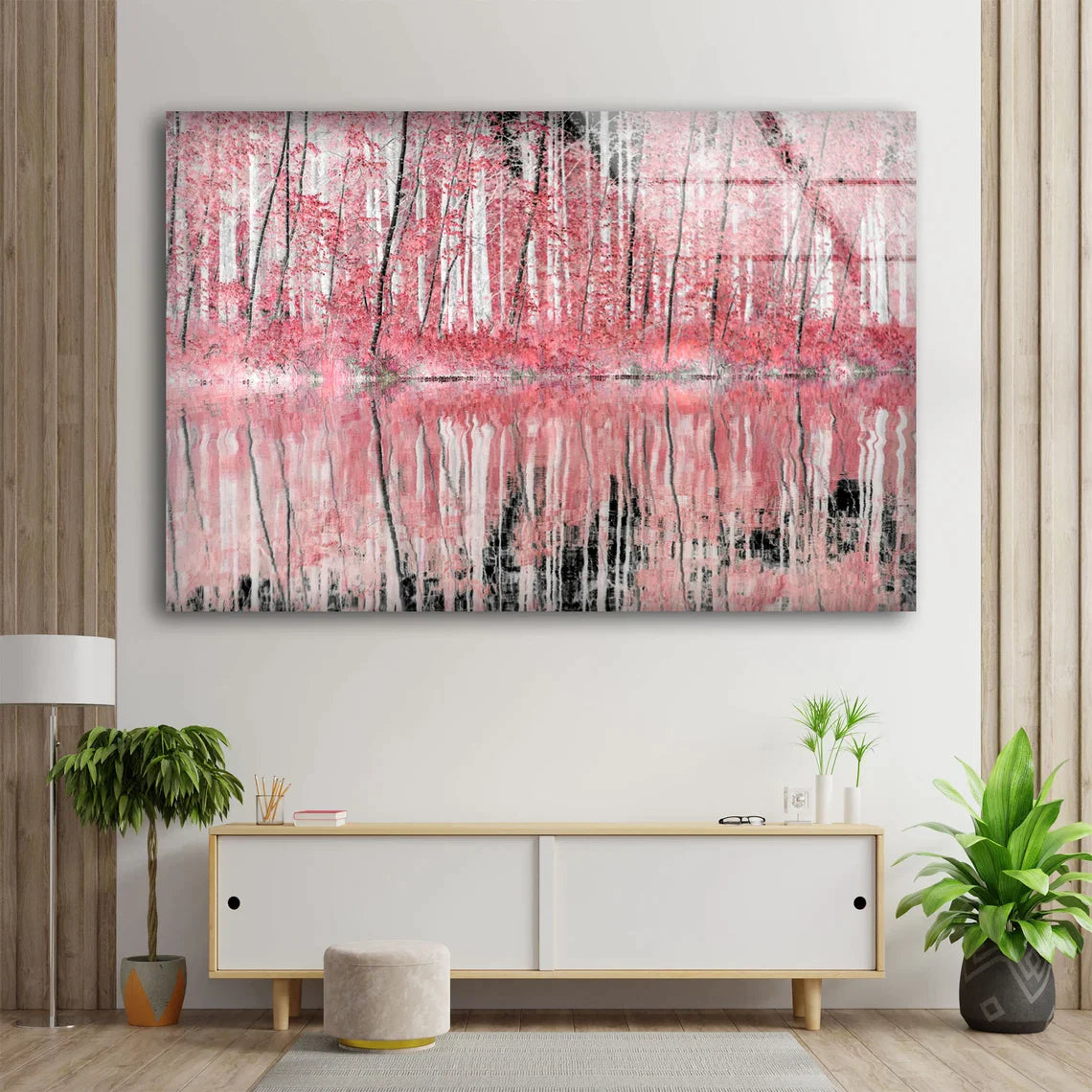 Pink Tree Forest Lake UV Direct Aluminum Print Australian Made Quality