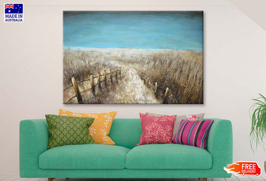 Grass, Fence, Aesthetic, Painting Wall Art Limited Edition High Quality Print