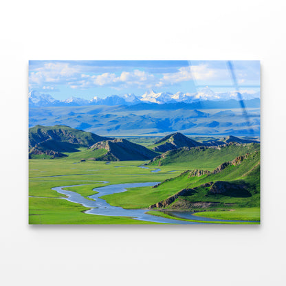 Beautiful Grassland and Mountain in China Acrylic Glass Print Tempered Glass Wall Art 100% Made in Australia Ready to Hang