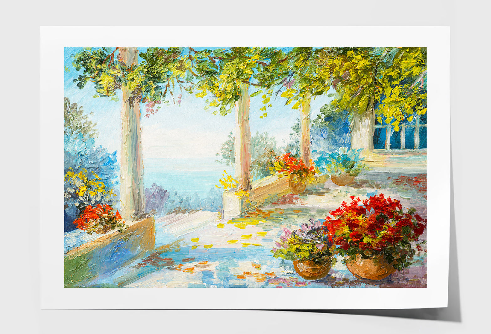 Flower Vase In Terrace & Near The Sea Oil Painting Wall Art Limited Edition High Quality Print Unframed Roll Canvas None