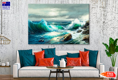 Sea Waves Crashing on Rocks Oil Painting Wall Art Limited Edition High Quality Print