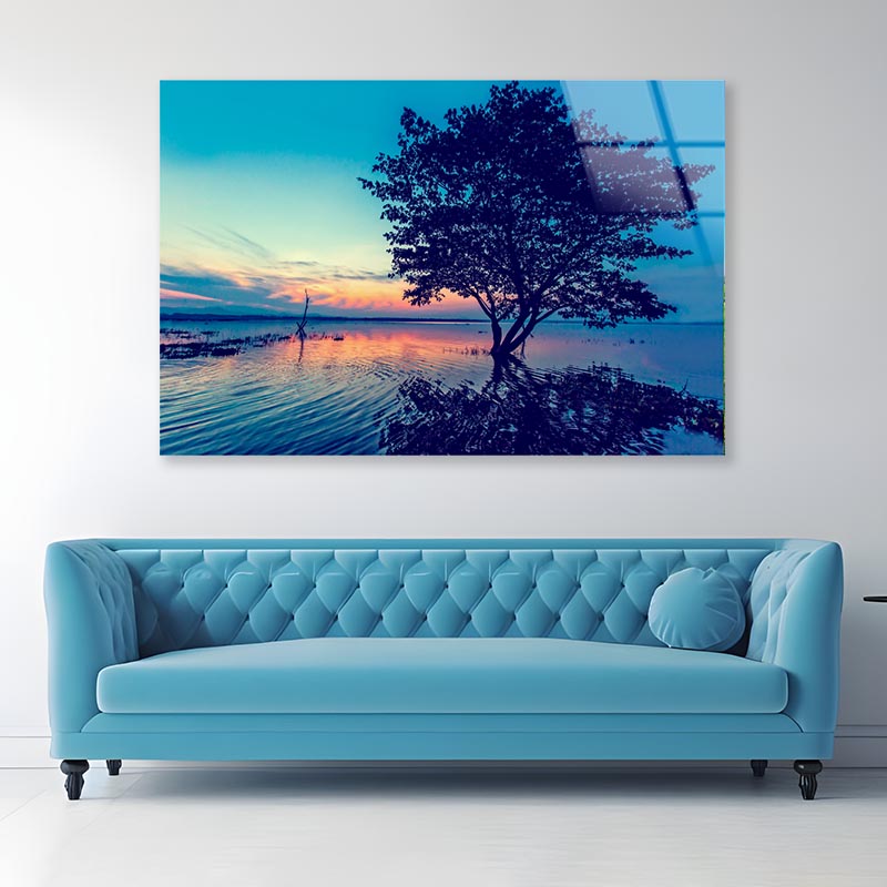 Silhouette of Trees in the Lake Acrylic Glass Print Tempered Glass Wall Art 100% Made in Australia Ready to Hang