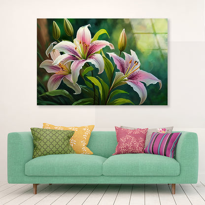 Bright Pink Lilies Blooming Acrylic Glass Print Tempered Glass Wall Art 100% Made in Australia Ready to Hang