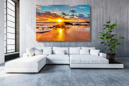 Maui Ocean Beach Sunset Acrylic Glass Print Tempered Glass Wall Art 100% Made in Australia Ready to Hang