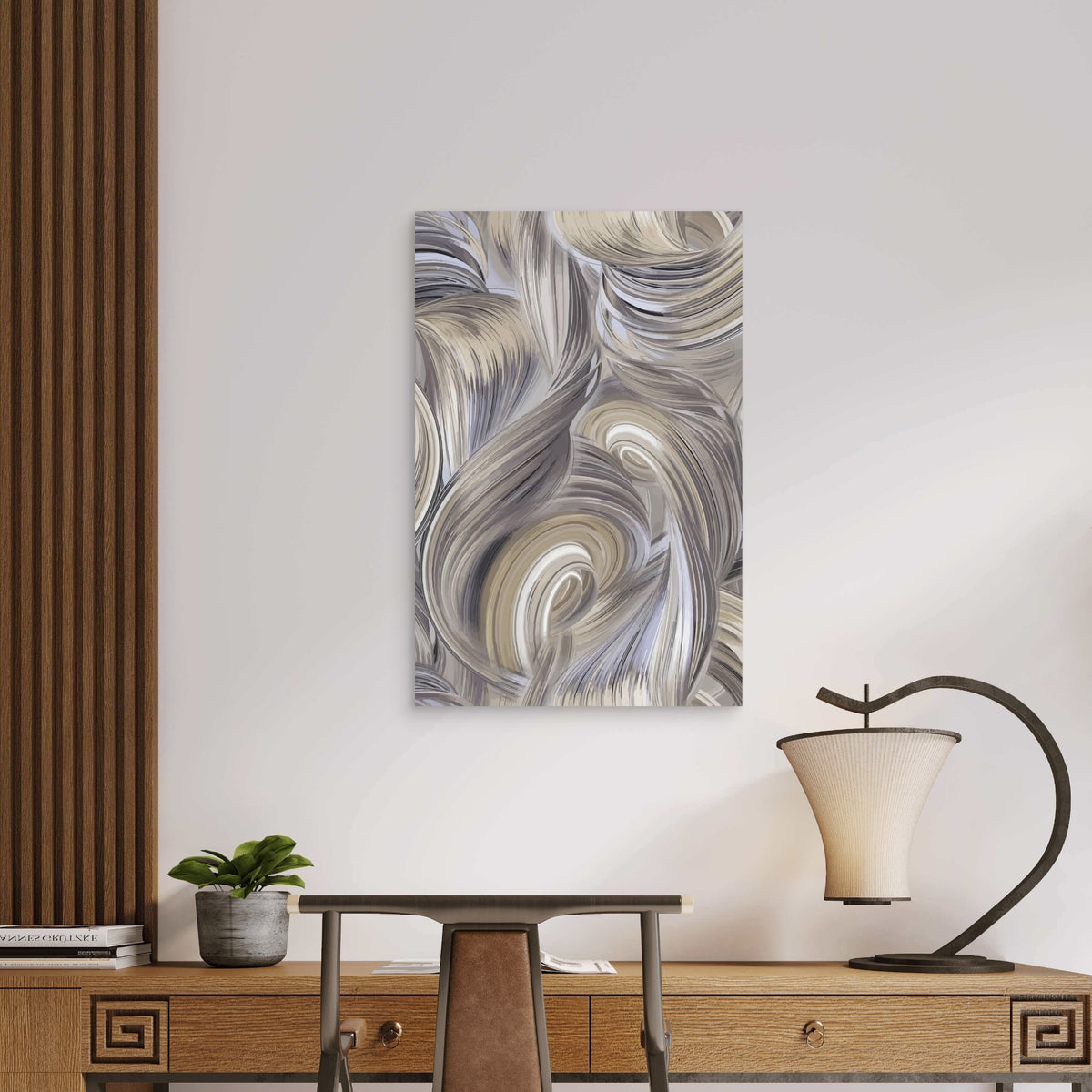 Neutral Swirl Pattern Flow 60x90cm Metal Print Ready to Hang