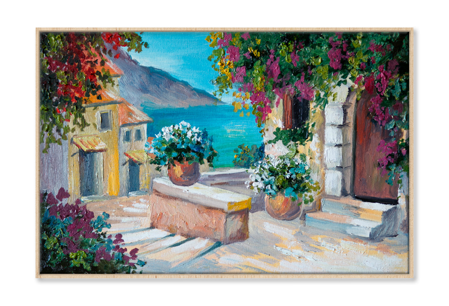 Beautiful Houses Near The Sea Oil Painting Wall Art Limited Edition High Quality Print Canvas Box Framed Natural