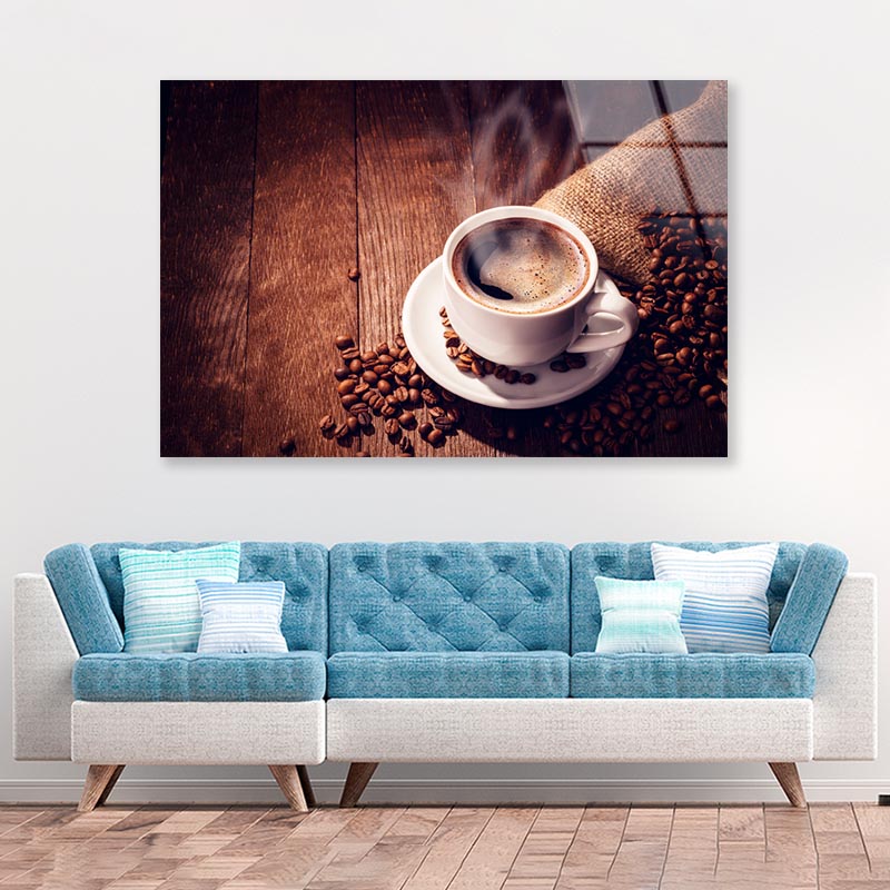 Cup Of Coffee with Steam Rising Out of It Acrylic Glass Print Tempered Glass Wall Art 100% Made in Australia Ready to Hang