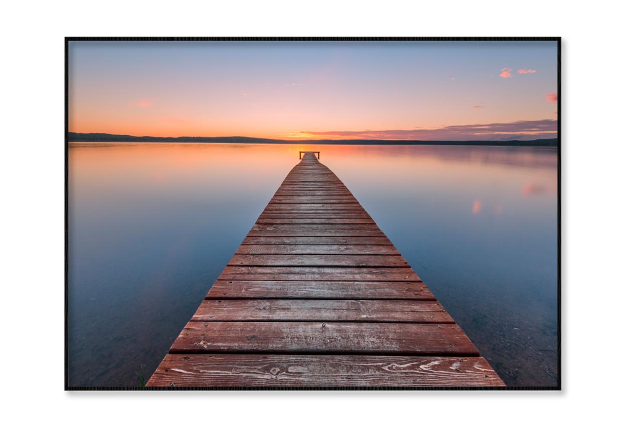 Old Wooden Pier at Sunset  Long Exposure, Linear Perspective Home Decor Premium Quality Poster Print Choose Your Sizes