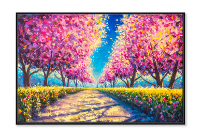 Cherry Sakura Blossom Alley Oil Painting Wall Art Limited Edition High Quality Print Canvas Box Framed Black