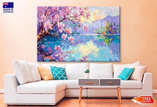 Watercolor Of Cherry Blossoms Landscape Wall Art Decor 100% Australian Made