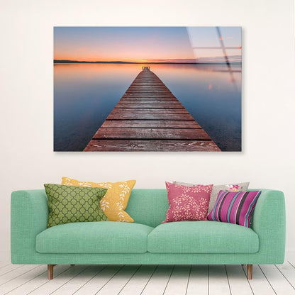 Old Wooden Pier at Sunset Long Exposure, Linear Perspective Acrylic Glass Print Tempered Glass Wall Art 100% Made in Australia Ready to Hang