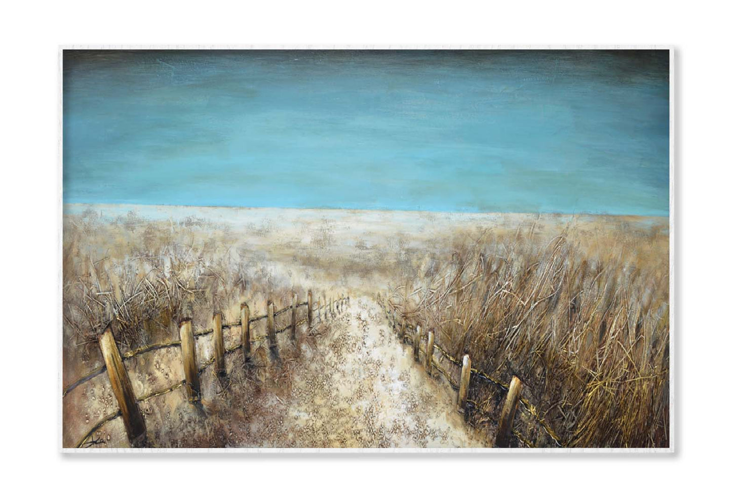 Grass, Fence, Aesthetic, Painting Wall Art Limited Edition High Quality Print