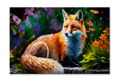 Fantastic Fox in Garden with Colorful Flowers Wall Art Limited Edition High Quality Print