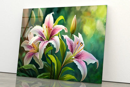 Bright Pink Lilies Blooming Acrylic Glass Print Tempered Glass Wall Art 100% Made in Australia Ready to Hang